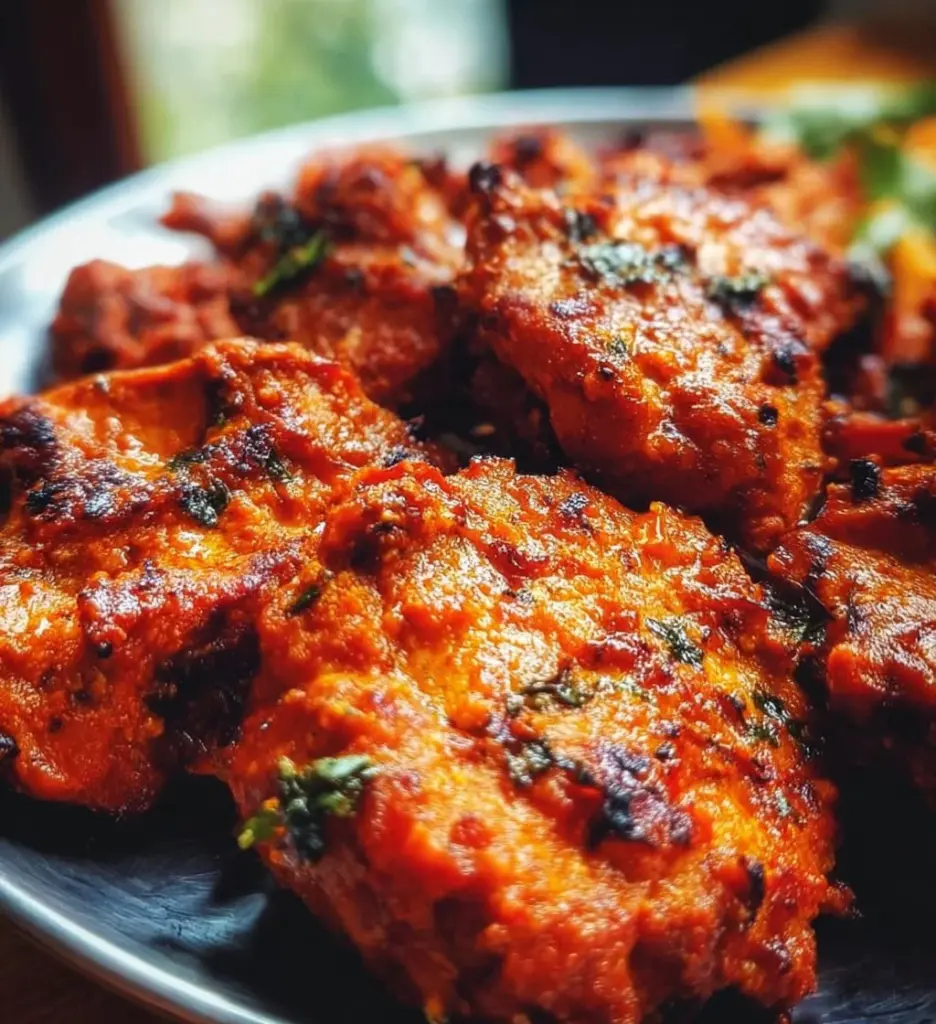 Delicious tandoori chicken marinated in spices, grilled to perfection