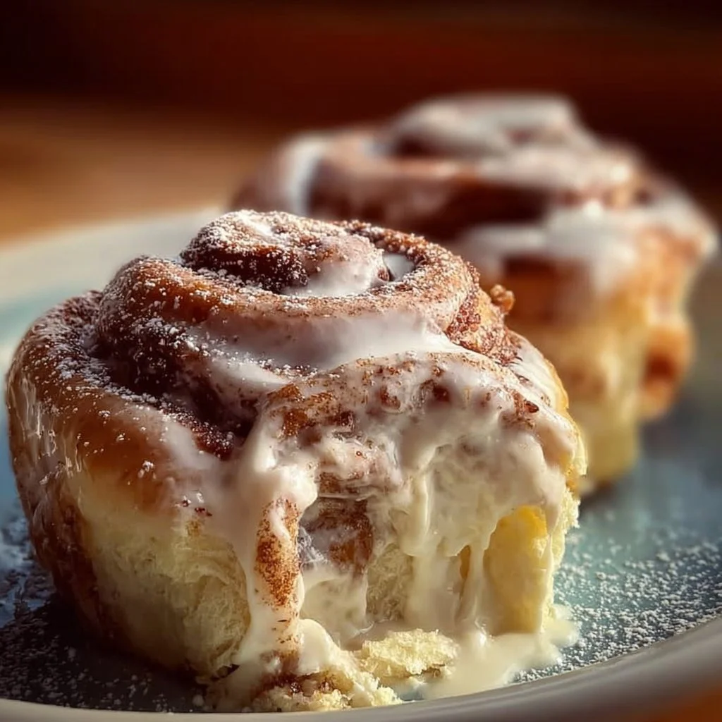 Three Milks Cinnamon Rolls topped with creamy frosting and drizzled with milk.