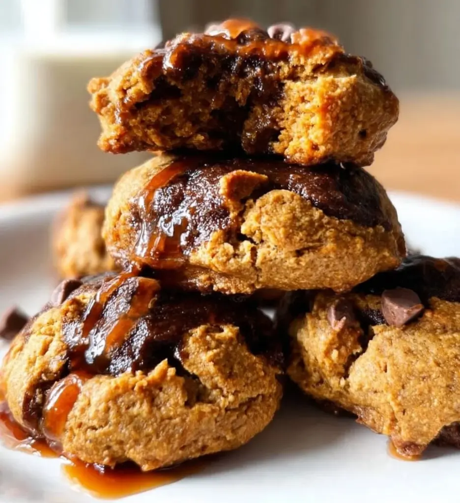 Delicious vegan protein cookies stacked on a plate