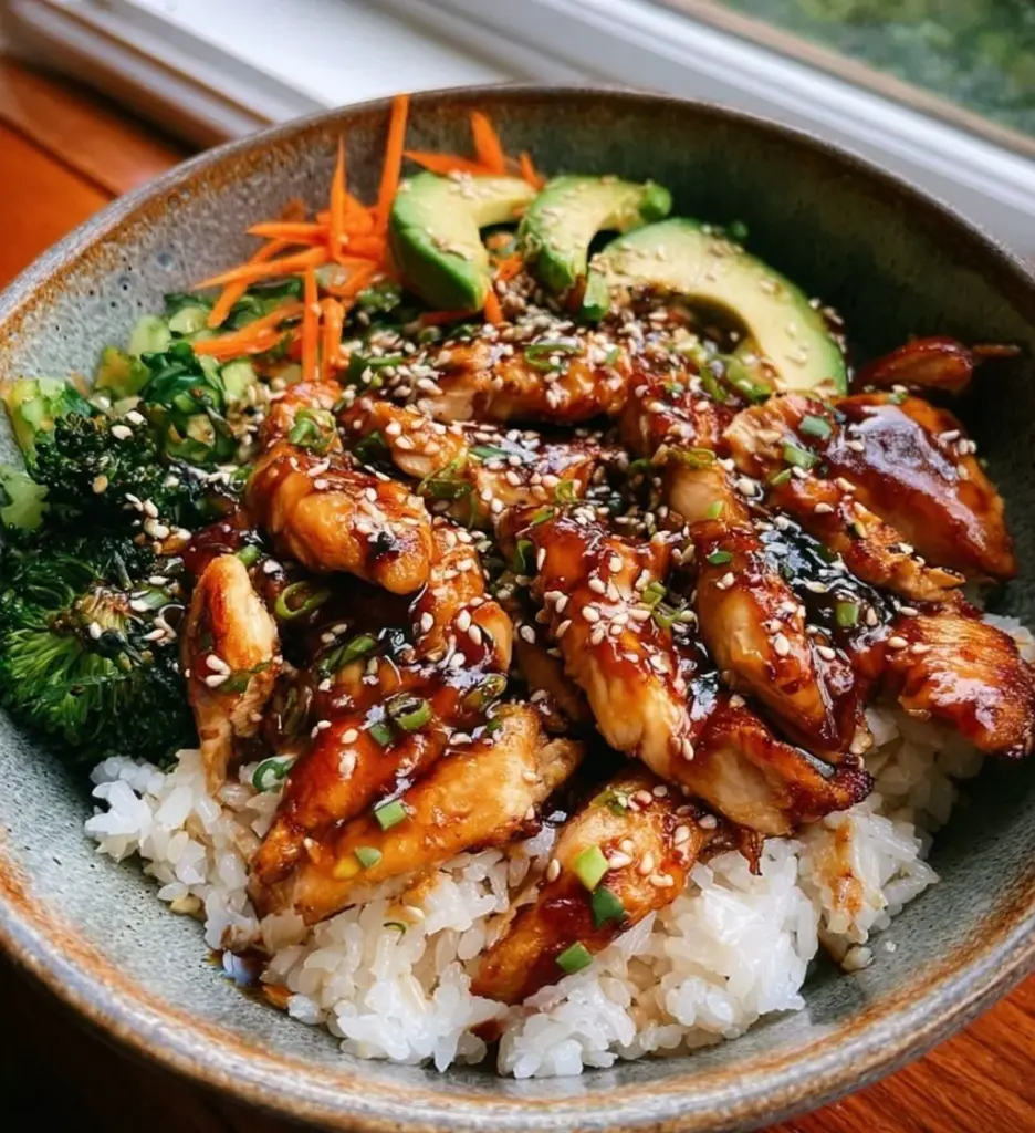 Delicious 30-minute teriyaki chicken bowl with colorful vegetables and rice