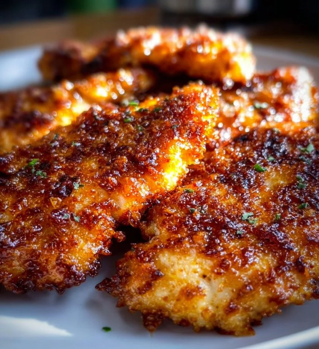 Delicious Air Fryer Parmesan Crusted Chicken served on a plate.
