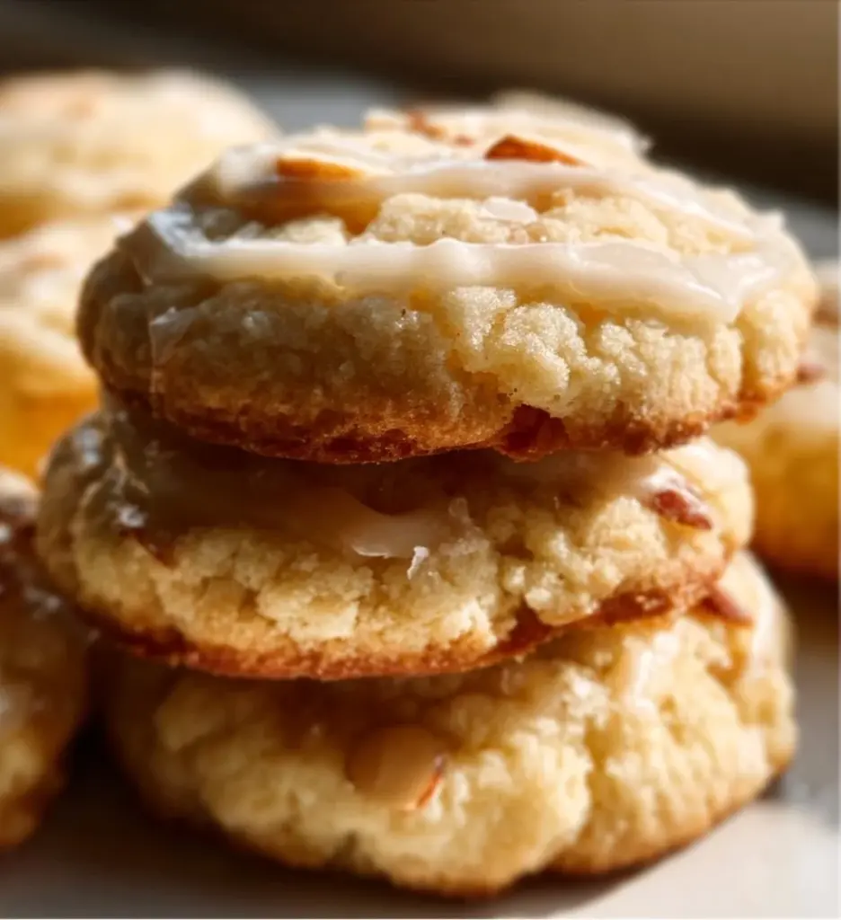 Almond sugar cookies decorated with almond buttercream frosting