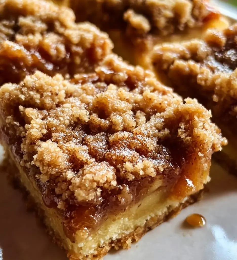 Delicious homemade Apple Crumb Bars topped with crumbs and fresh apples