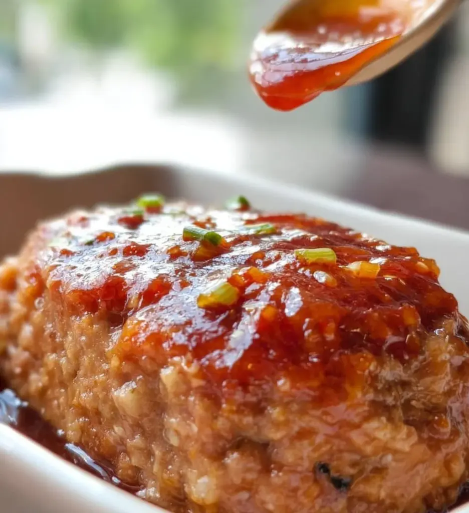 Asian style chicken meatloaf served with vegetables on a plate