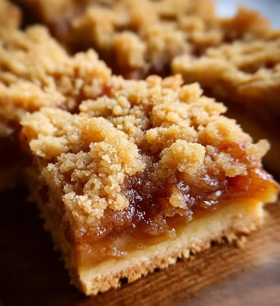 Delicious Apple Crisp Shortbread bars topped with apple slices and crumble