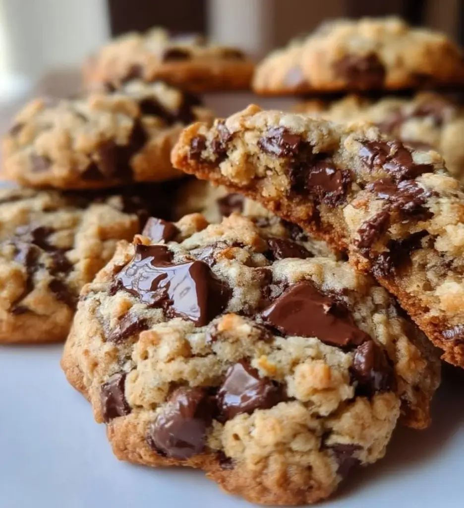 Delicious homemade oatmeal chocolate chip cookies on a plate