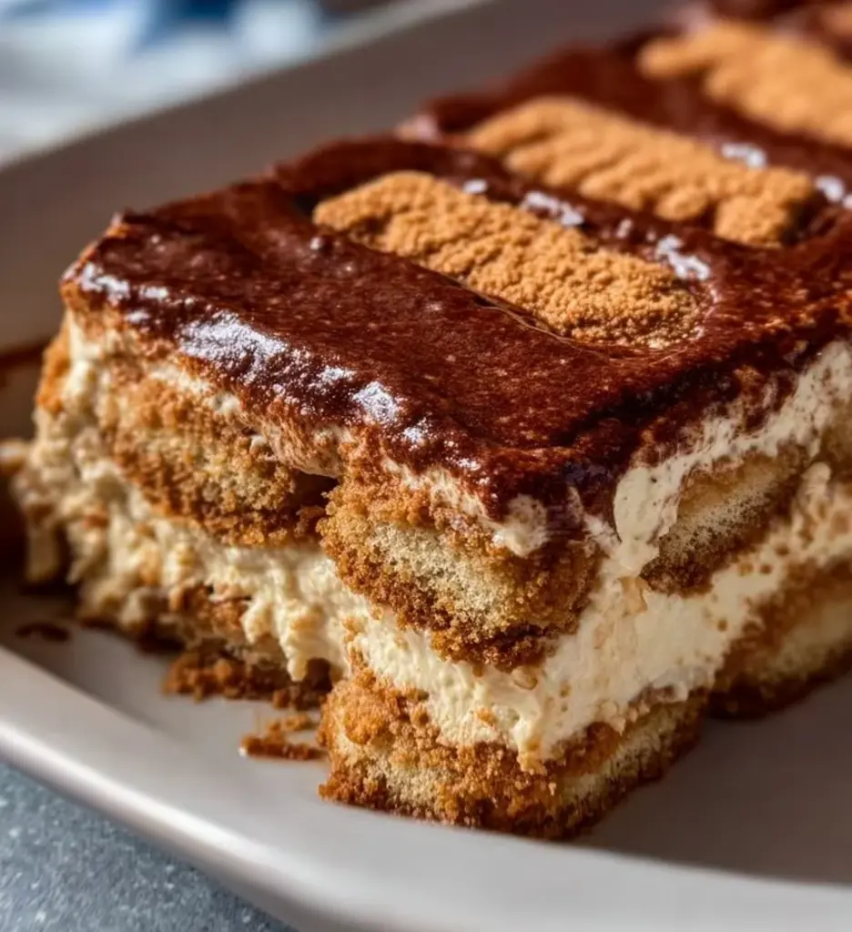Delicious Biscoff Tiramisu dessert with layers of coffee and Biscoff cookies