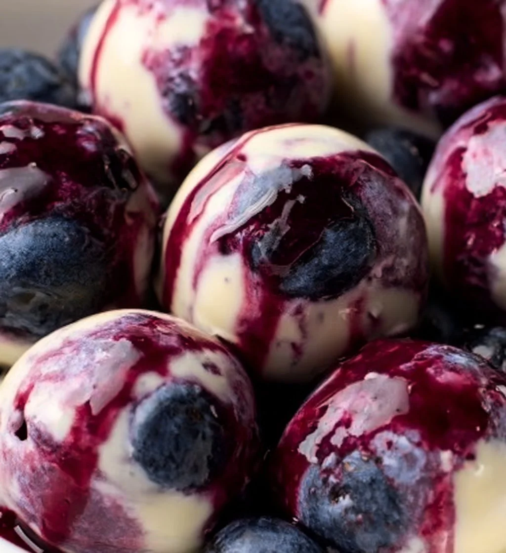 Homemade Blueberry Greek Yogurt Bites in a bowl, garnished with fresh blueberries
