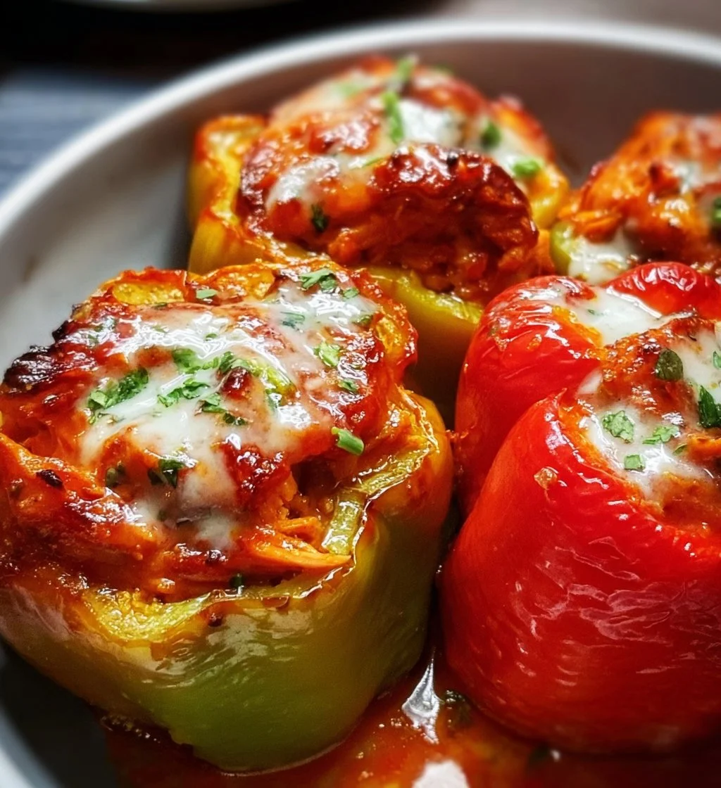 Buffalo Chicken Stuffed Peppers prepared and ready to serve