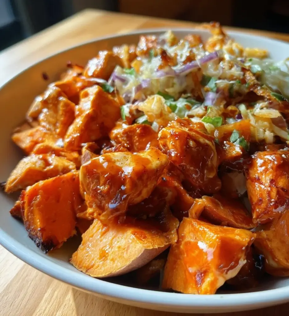 Delicious Buffalo-Chicken Sweet Potato Bowl with vibrant ingredients