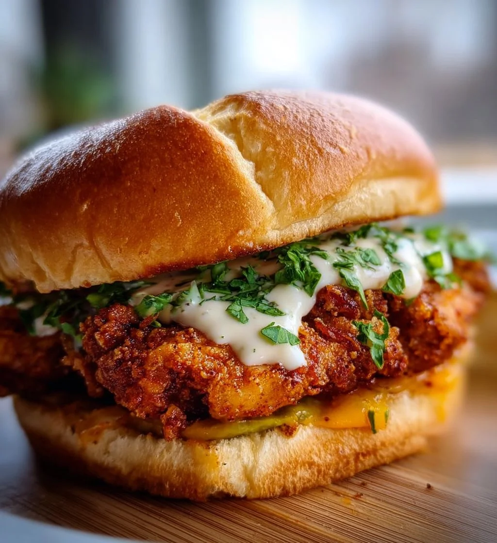 Cajun Crispy Chicken Sandwich topped with garlic aioli on a bun.