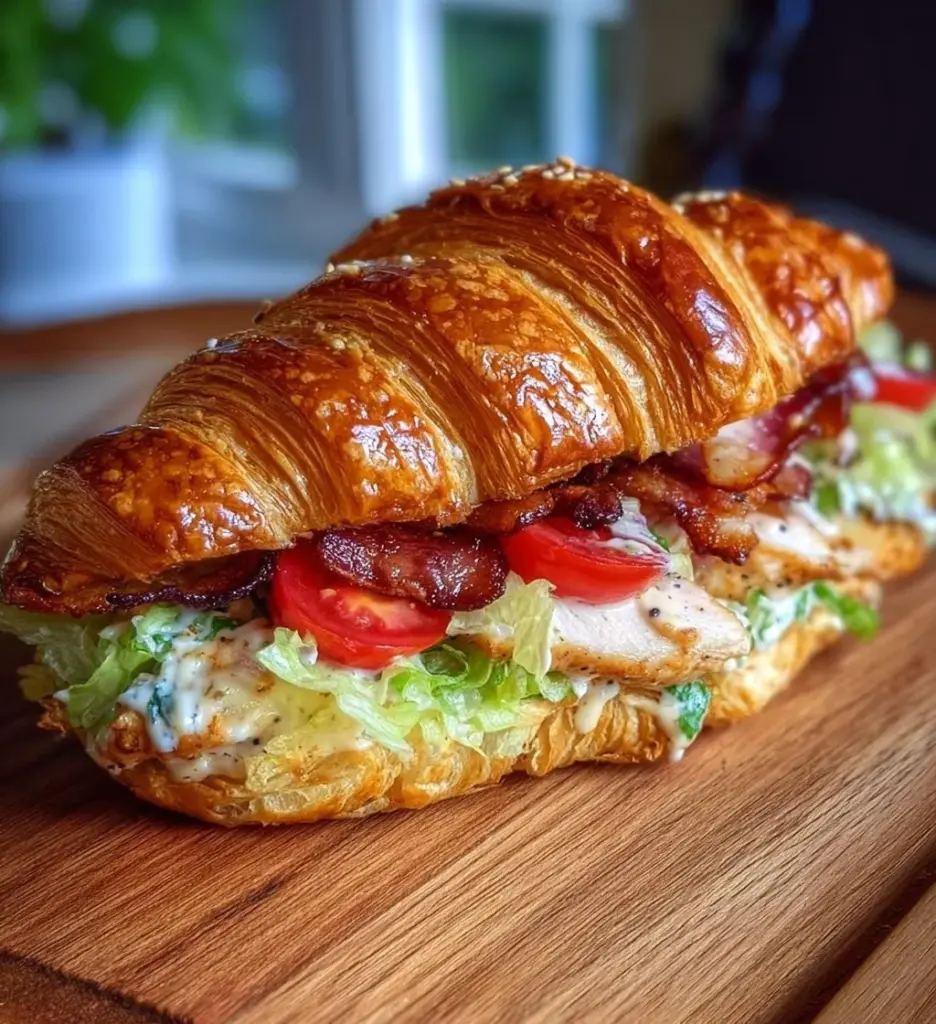 Delicious Chicken Caesar Croissant Sandwich served with fresh ingredients
