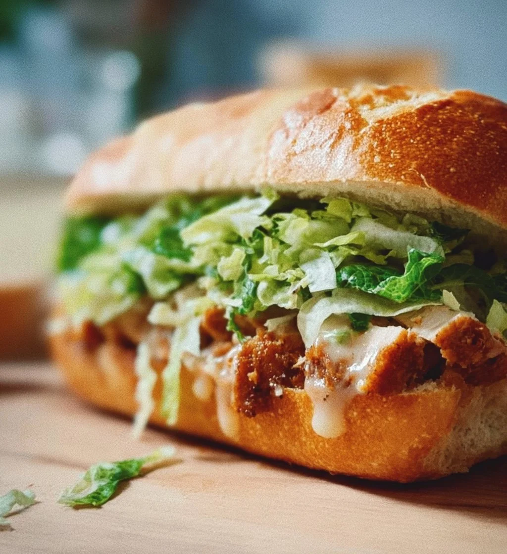 Delicious Chicken Caesar Sandwich with lettuce, grilled chicken, and Caesar dressing