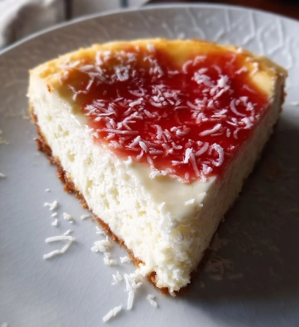 Delicious Coconut Cottage Cheese Cheesecake on a plate