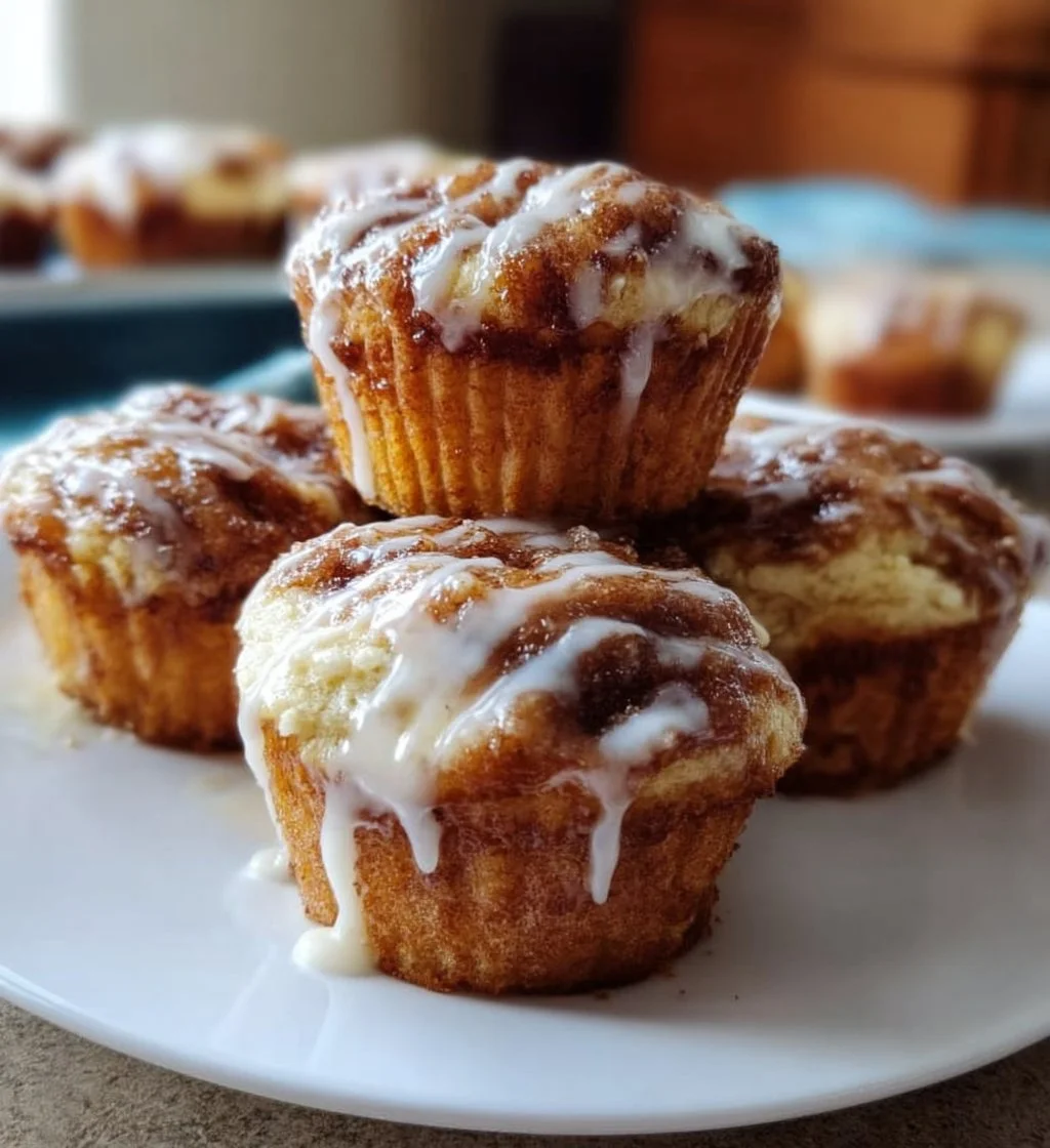 Cottage Cheese Cinnamon Roll Muffins served on a white plate with cinnamon dusting
