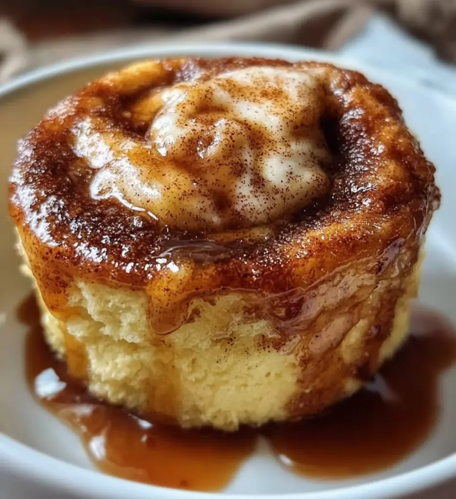 Cottage Cheese Cinnamon Roll Mug Cake with warm cinnamon swirls and creamy texture.