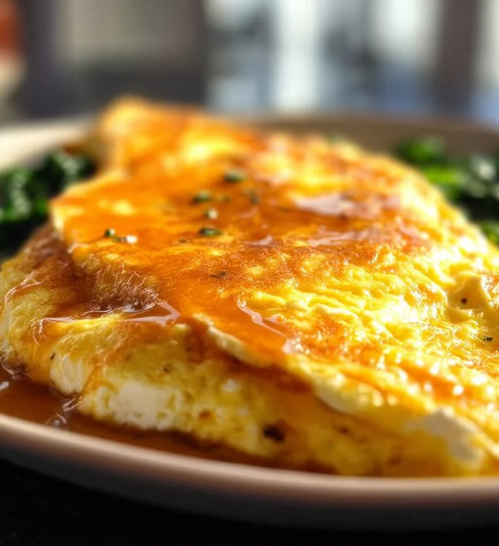 Delicious cottage cheese omelette with herbs and vegetables