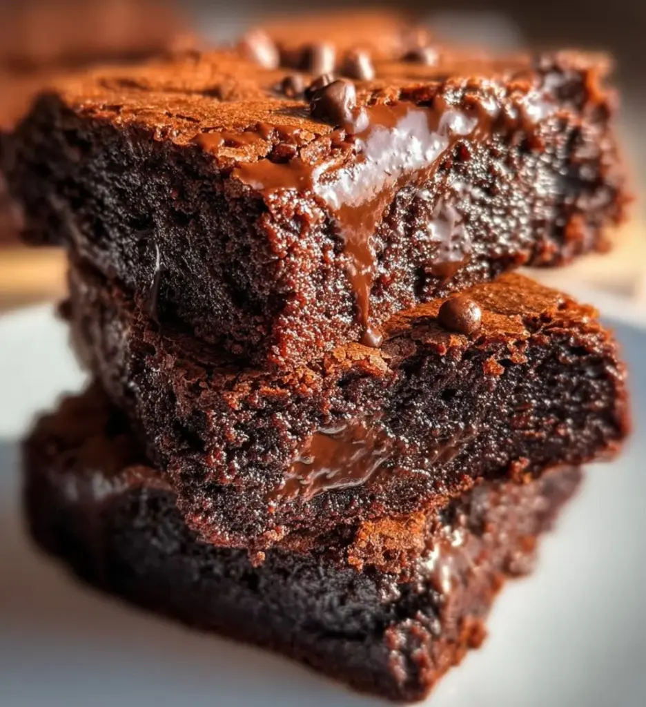Delicious cottage cheese protein brownies on a wooden table