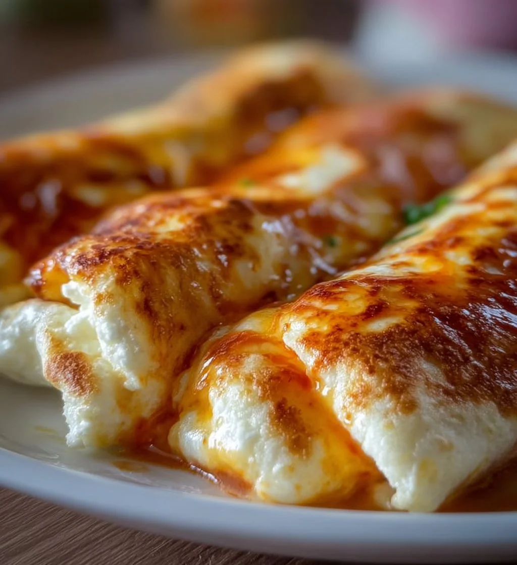 Cottage cheese wraps filled with fresh vegetables and herbs on a plate.