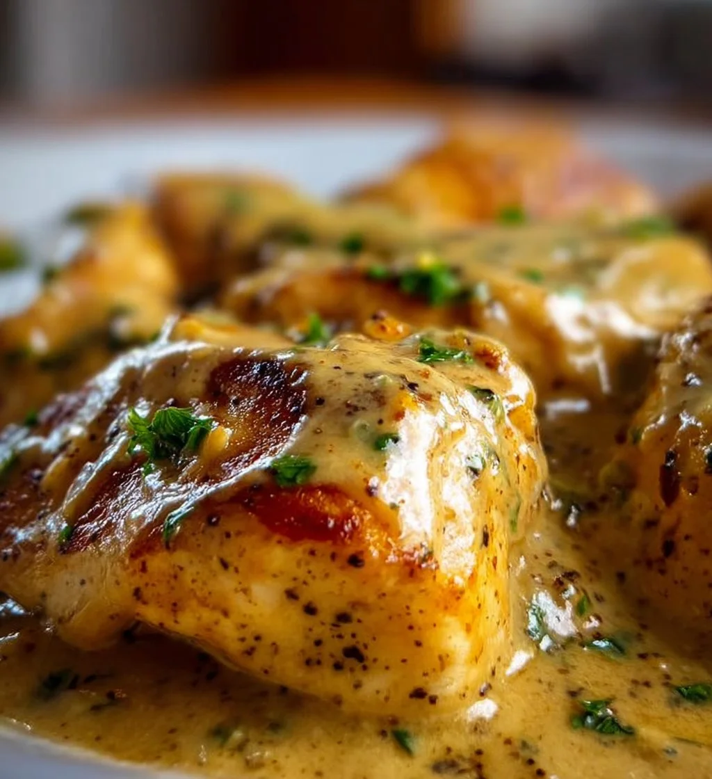 Creamy Dijon Mustard Chicken served on a plate with vegetables