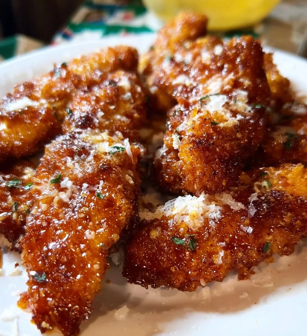 Crispy air fryer honey buffalo chicken tenders served on a plate