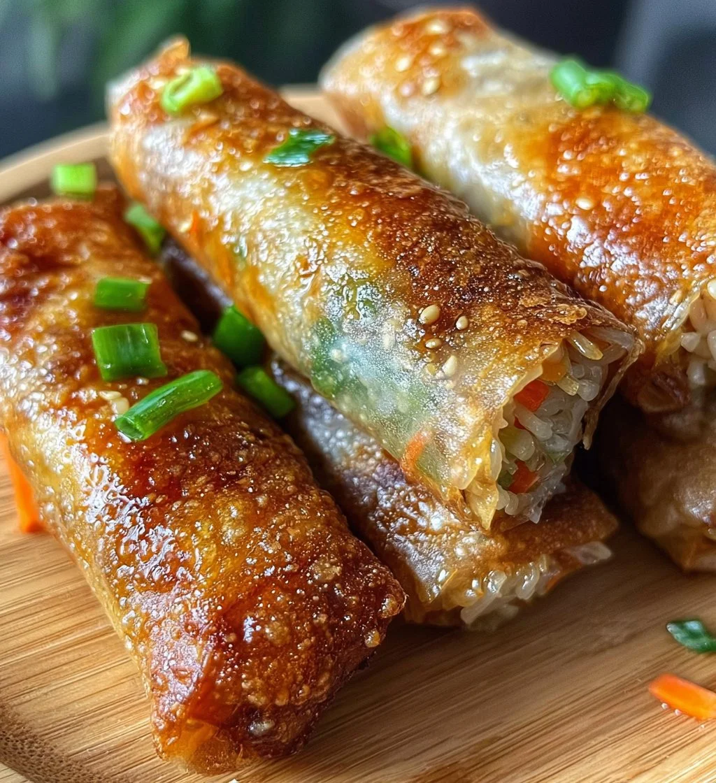 Crispy rice paper spring rolls filled with fresh vegetables and herbs