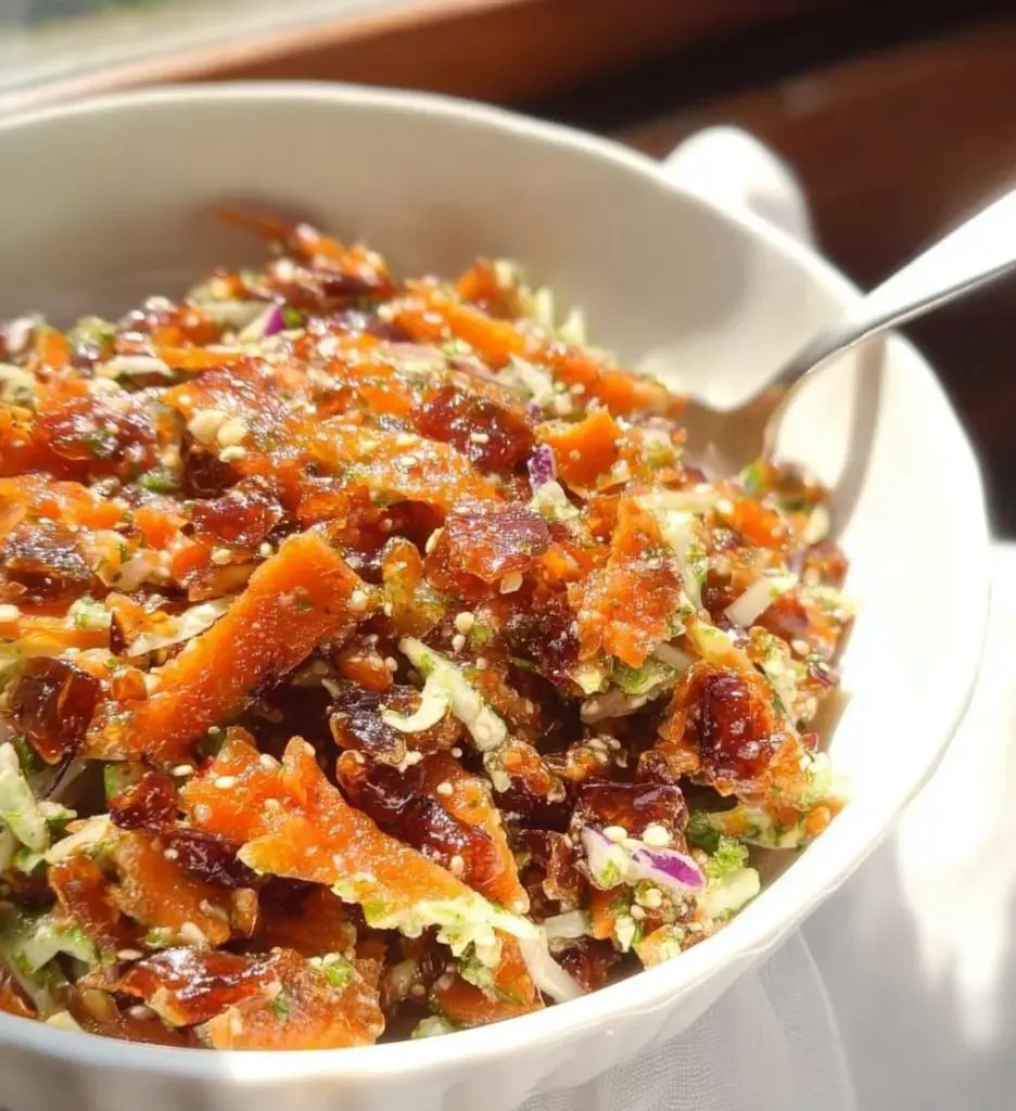 Plate of colorful Crunchy Detox Salad with fresh vegetables and herbs