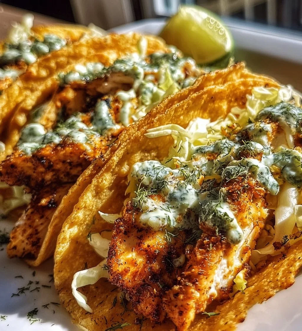 Dill Pickle Ranch Smash Chicken Tacos with crispy cheese topping