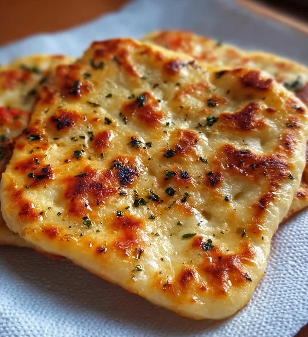 Delicious easy cottage cheese flatbread served on a wooden board