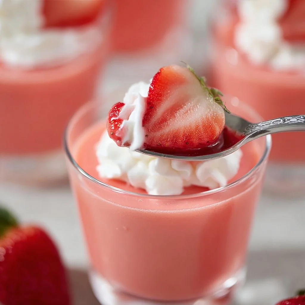 Easy strawberry jello dessert with Greek yogurt in a glass