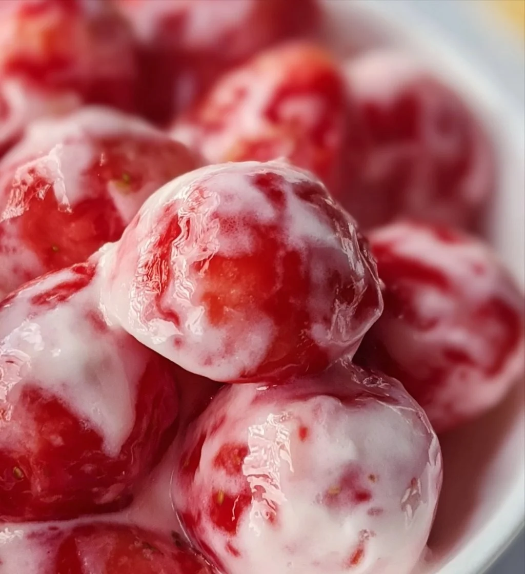 Homemade easy strawberry yogurt bites on a plate ready to enjoy.