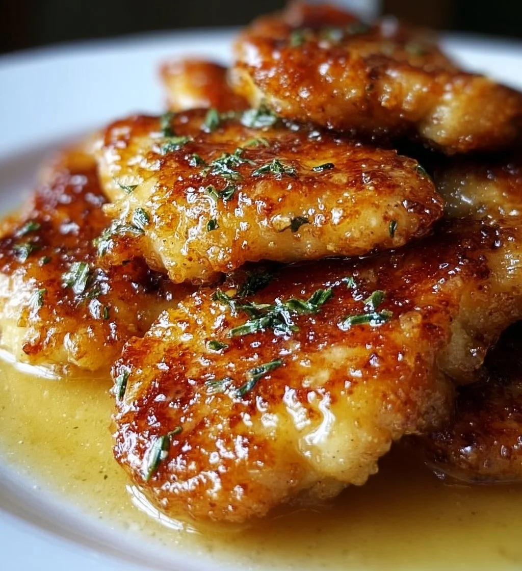 Crispy lemon pecorino chicken served with fresh herbs and lemon slices