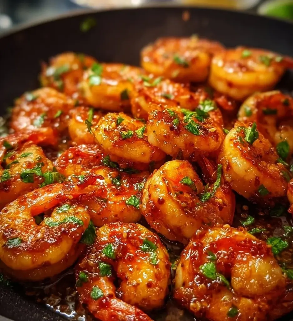 Spicy Firecracker Shrimp dish served with dipping sauce on a plate.