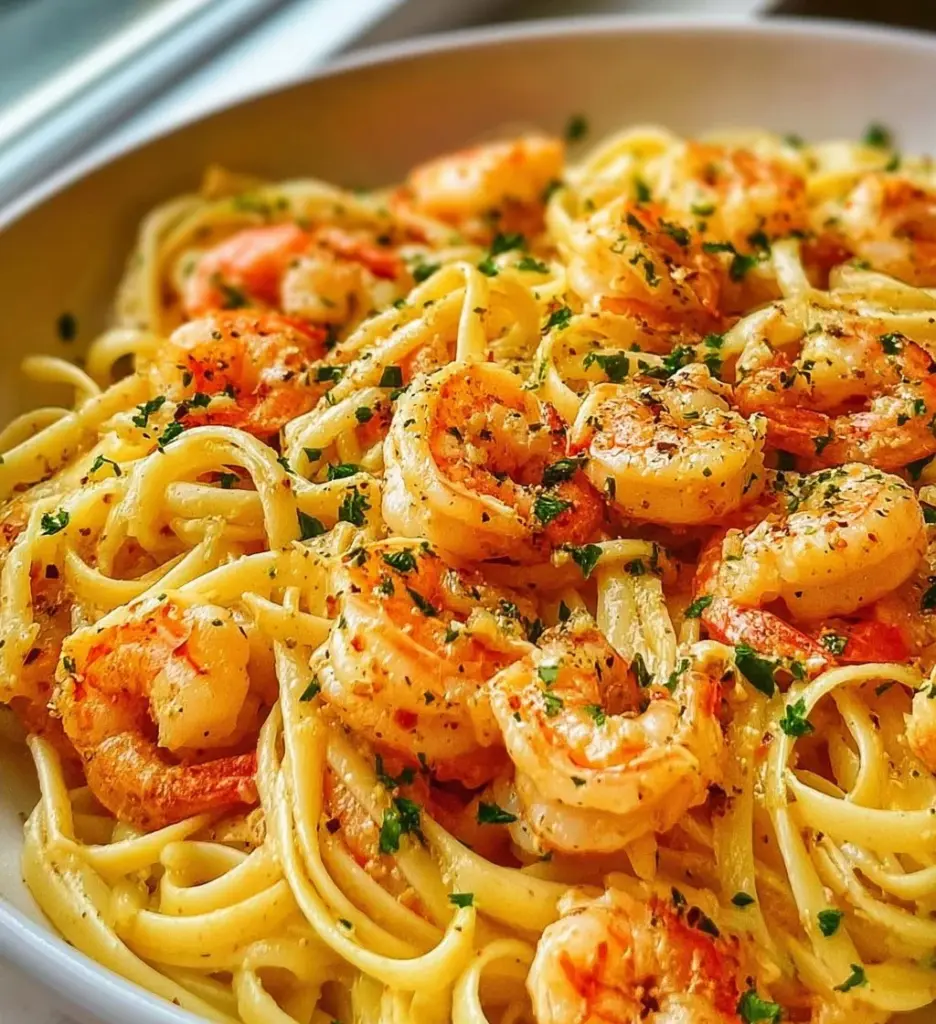Delicious Garlic Butter Shrimp Pasta served on a plate