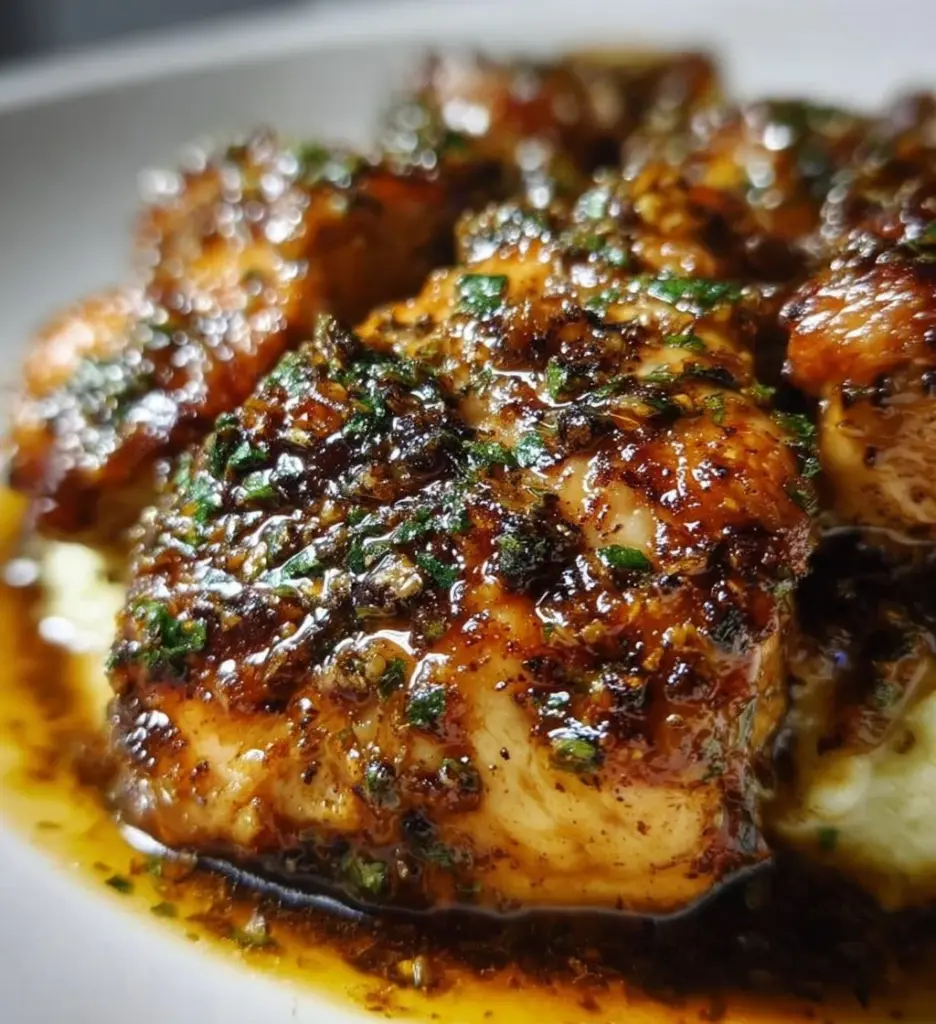 Delicious Garlic Herb Chicken dish garnished with fresh herbs and spices.