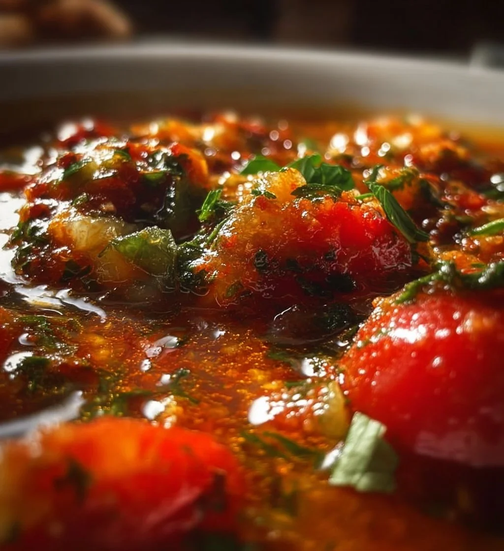 Bowl of Greek Healing Soup garnished with fresh herbs and vegetables