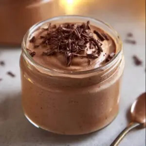 Delicious Greek Yogurt Chocolate Mousse served in a glass