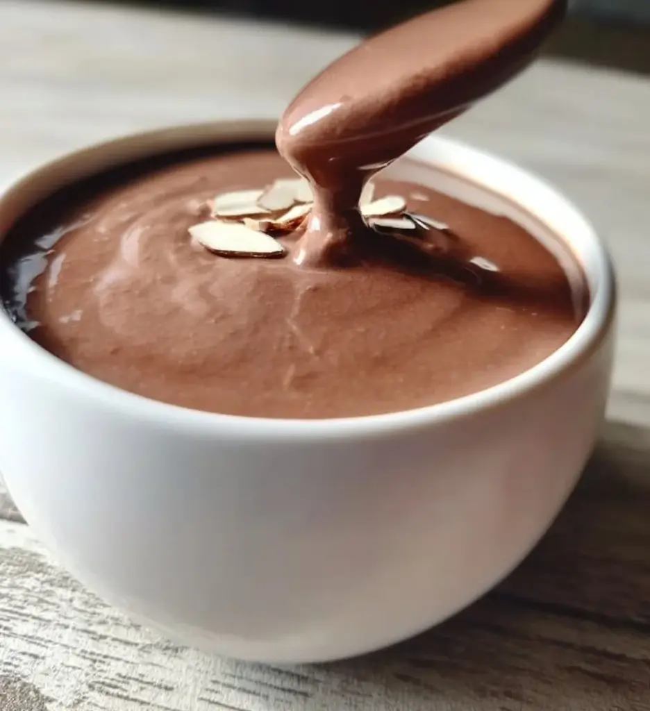 Delicious Greek Yogurt Chocolate Mousse topped with chocolate shavings.