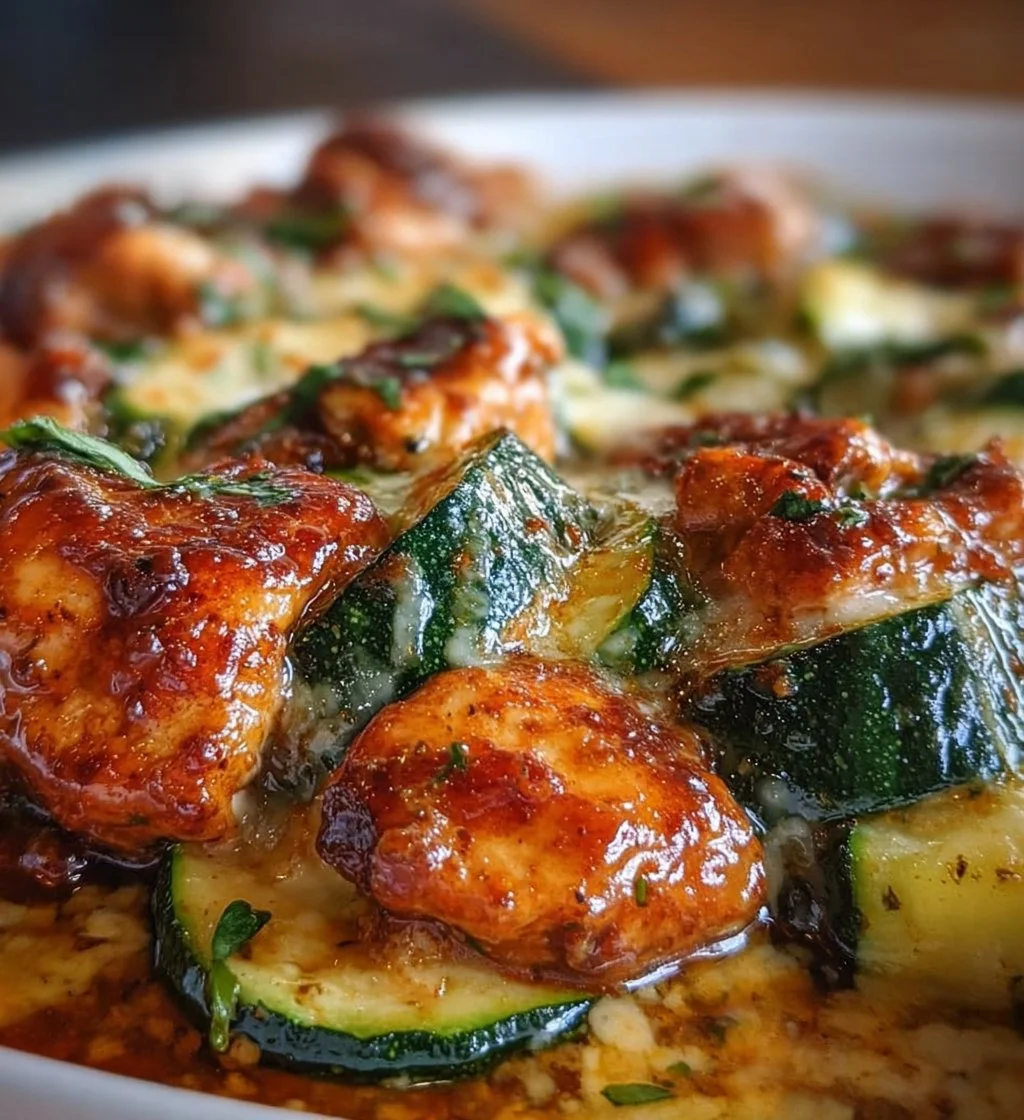 High protein chicken zucchini bake with cheese and herbs