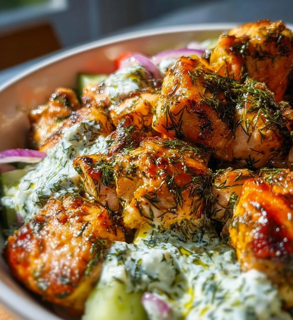 High protein Mediterranean lemon-dill chicken bowls for meal prep