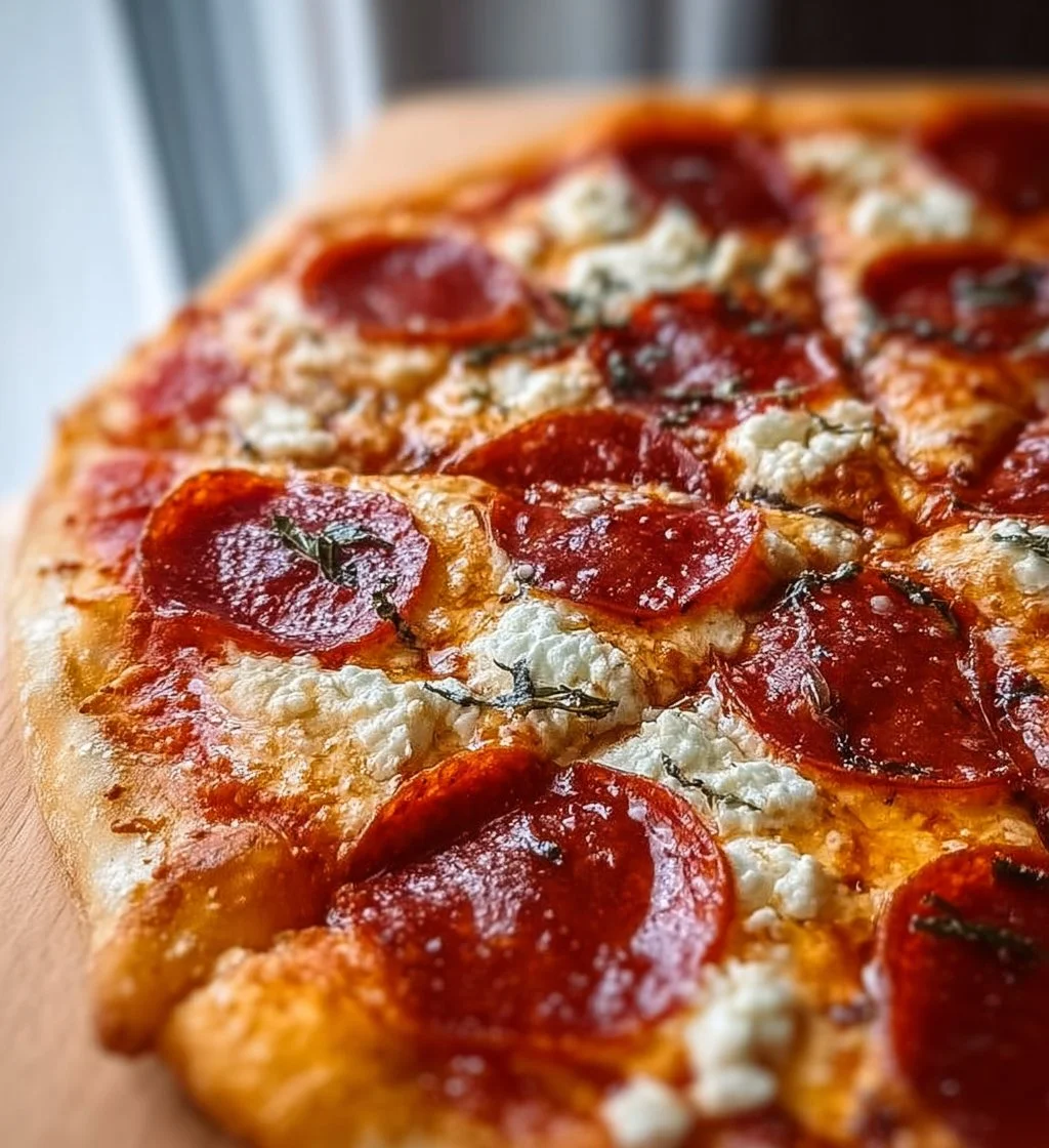 Hot Honey Pepperoni Ricotta Pizza topped with spicy honey and ricotta cheese