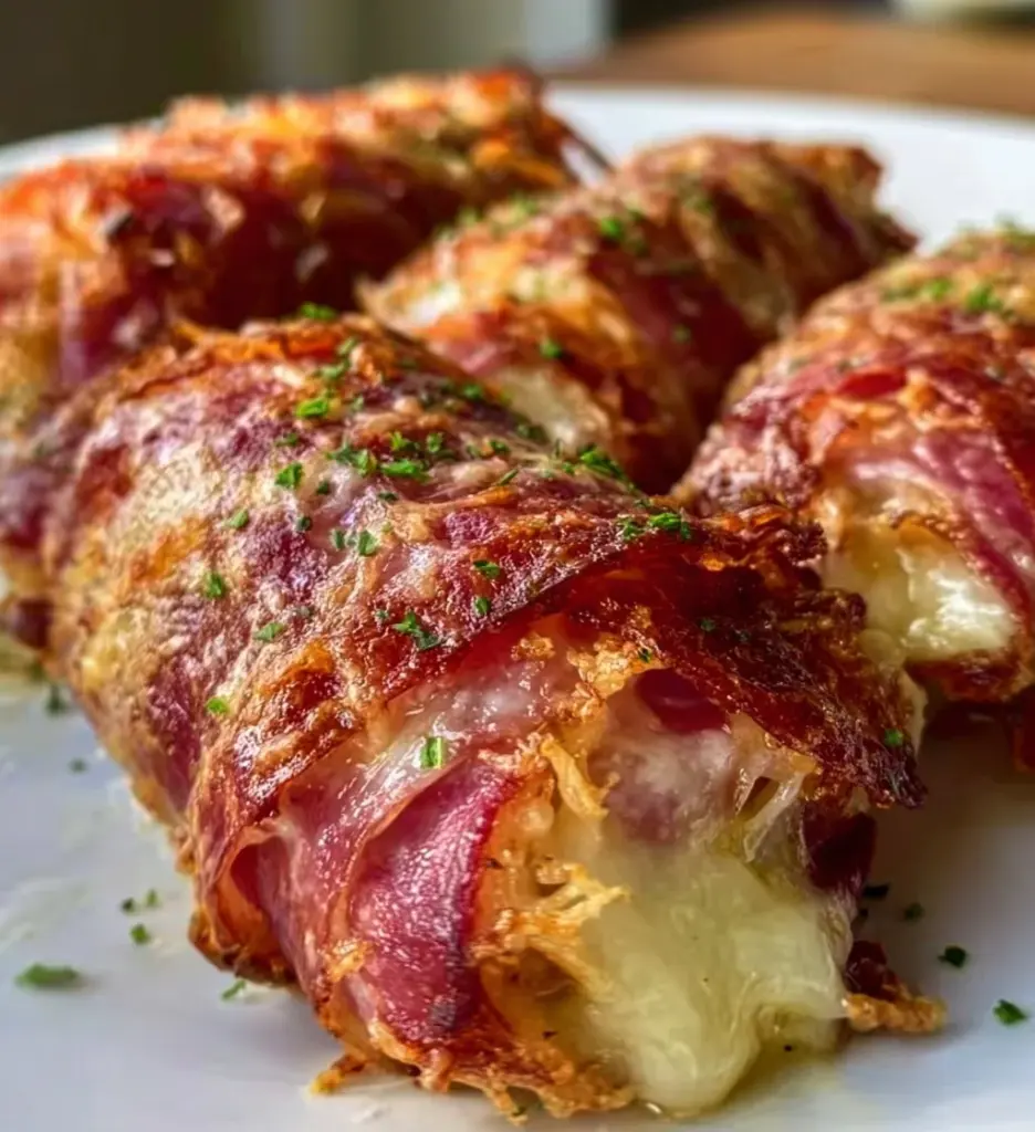Keto Crispy Reuben Roll-Ups on a plate, showcasing a low-carb snack option.