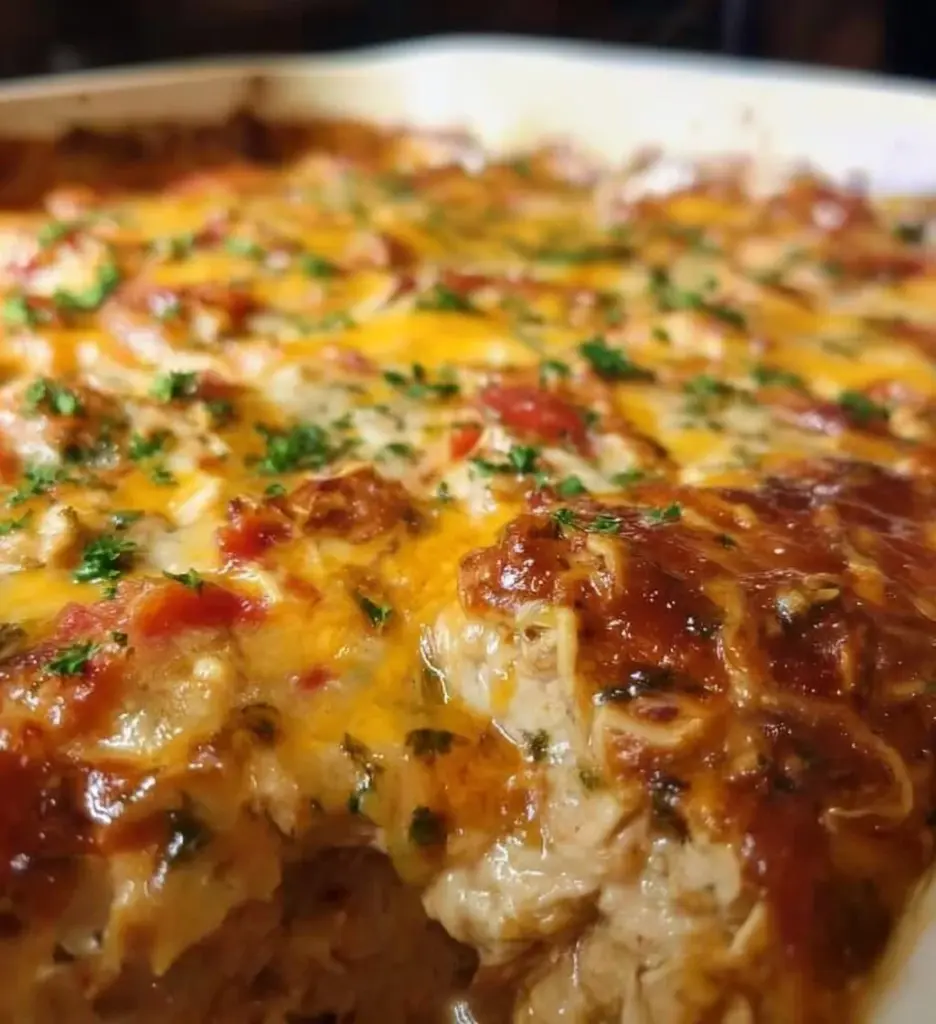 Delicious King Ranch Chicken Casserole garnished with fresh herbs