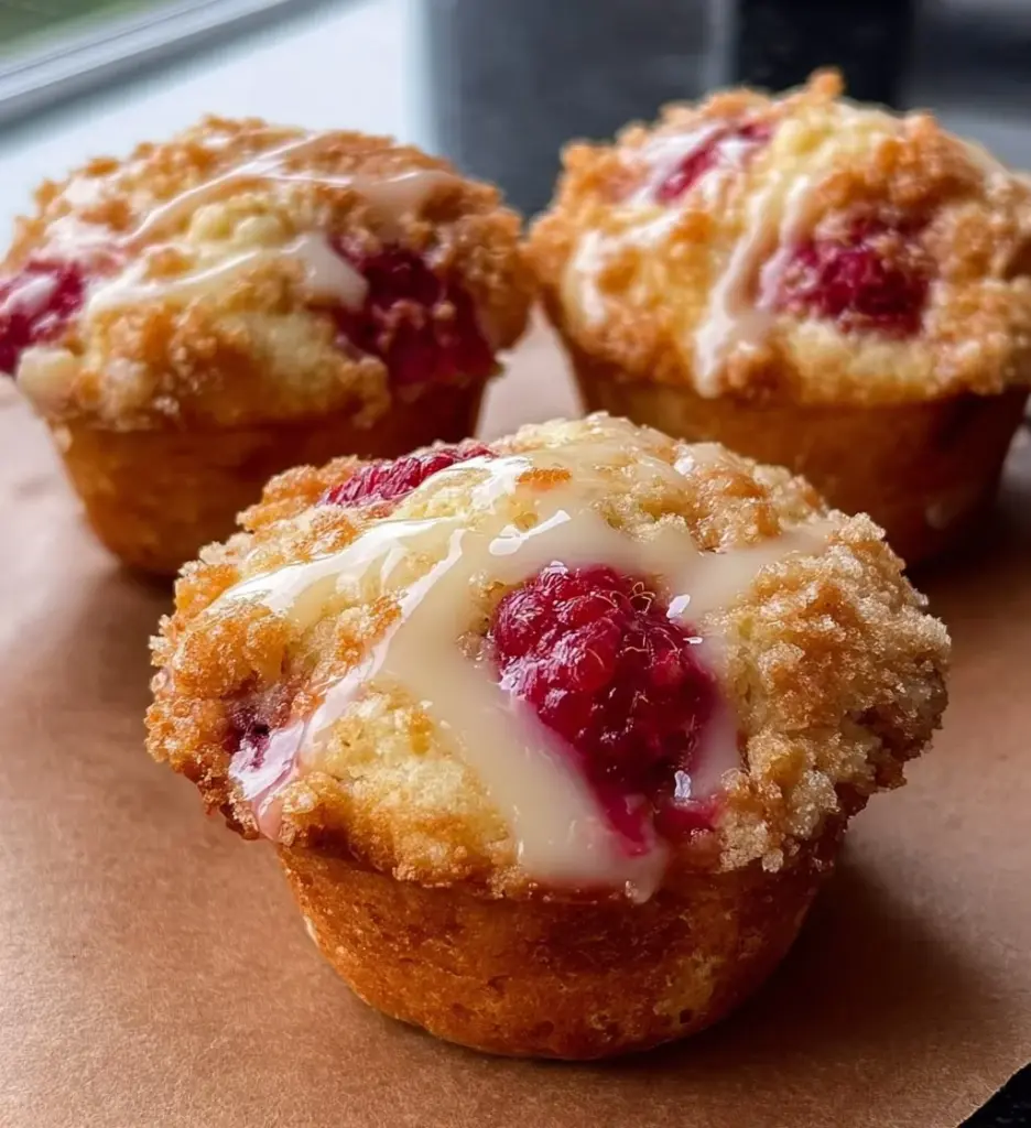 Freshly baked Lemon Raspberry Muffins with white chocolate chunks