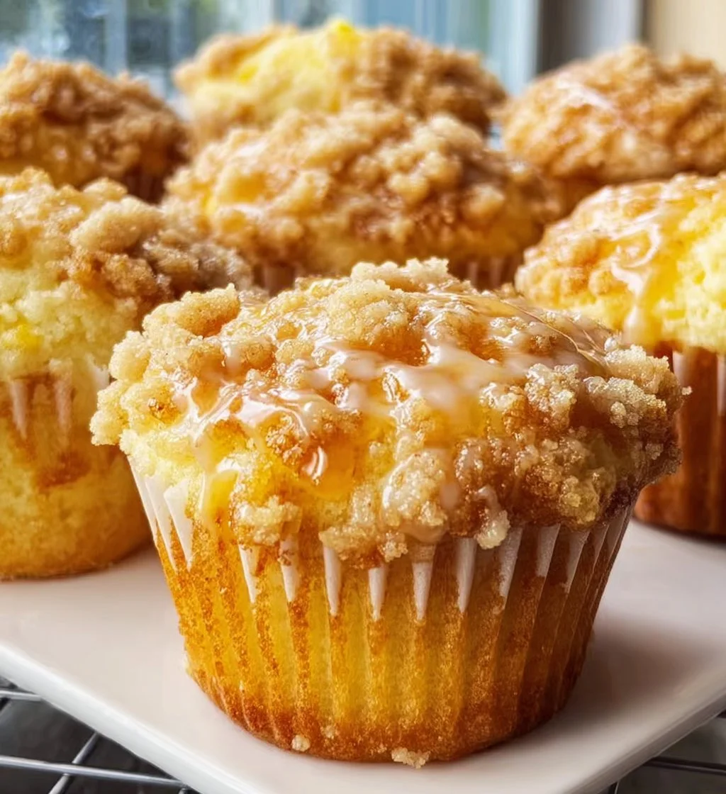 Freshly baked Lemon Streusel Muffins with a crumbly topping