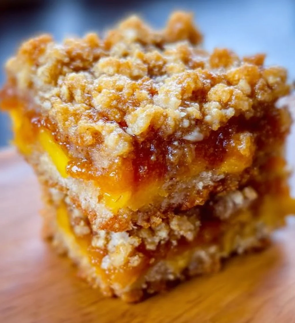 Delicious Mango Oatmeal Crumble Bars with a golden oat topping.