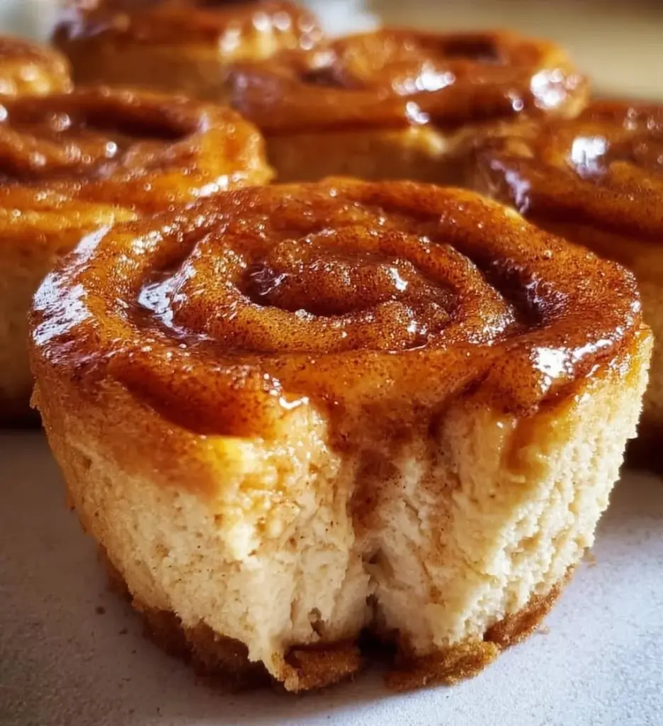 Mini Cinnamon Roll Cheesecakes topped with frosting and cinnamon