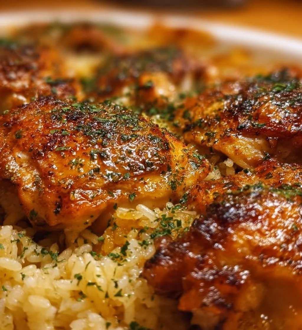 Oven-Baked Chicken served with rice, perfect for a family meal.