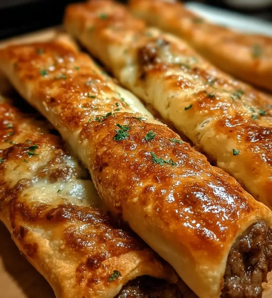 Delicious Philly Cheesesteak Breadsticks with melted cheese and steak filling