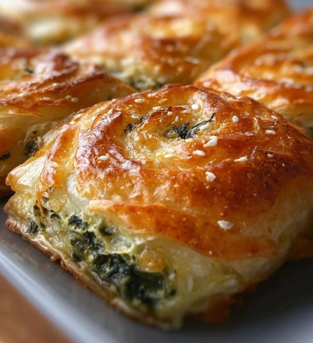 Savory puff pastry spinach pie baked to perfection.